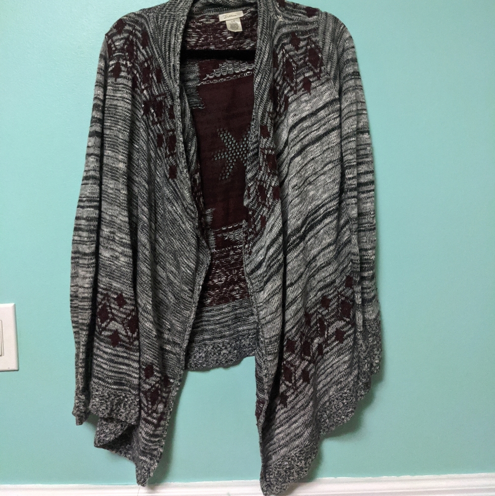 Trillium Aztec Print Open Front Cardigan Large